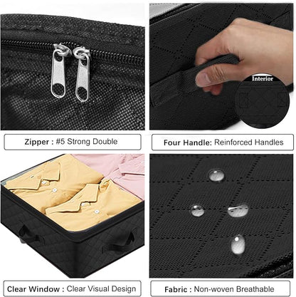 BiCINE 90L Under Bed Storage Containers, 8 Pack Foldable Closet Organizers and Storage Bins with Lid Clothes Underbed Storage Bags for Wrapping Paper, Blanket, Comforter, Towels, Sweaters, Pillows