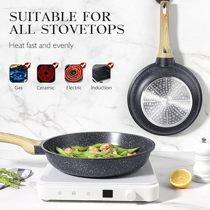 GiPP Nonstick Frying Pan Skillet - 11" Grey Granite Non Stick Pans, Omelette Pan with Heat-Resistant Handle, Compatible with All Stovetops, PFOA Free