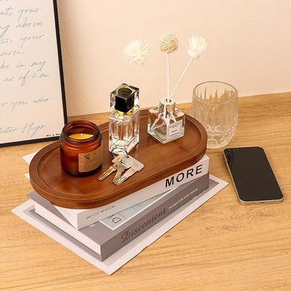 Bamboo Vanity Tray 11.4x6.3 inches, Decorative Vanity Tray for Bathroom Countertop Toilet Tank Farmhouse, Brown