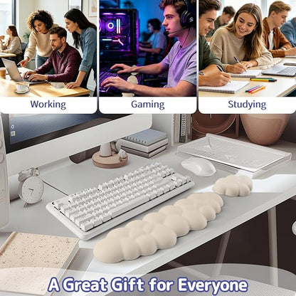 Sushret Cloud Wrist Rest Keyboard, Cloud Keyboard Wrist Pad Set with PU Leather Memory Foam, Cute Arm Rest for Palm Support, PC/Gaming Desk Accessories/Office Setup/Computer Hand Cushion - Beige