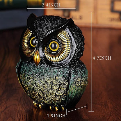Artpaul Owl Statue Home Decor - Small Figurines for Shelves, Office, Living Room - Decorations and Gifts for Owl Lovers (Black-Green)