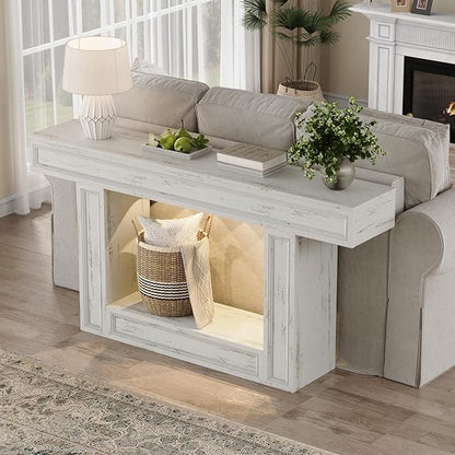 Rresyet 63" Console Table, 2-Tier Entryway Table with Sensor Lights, Coffee Table Behind The Sofa, with U-Shaped Base Suitable for Entryways, Living Rooms, Corridors, and Foyers(White)