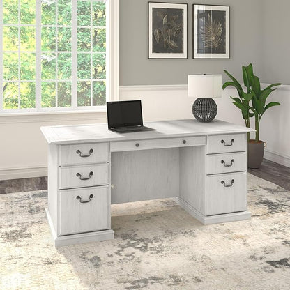Bush Furniture Saratoga Executive Desk with Drawers, Linen White Oak