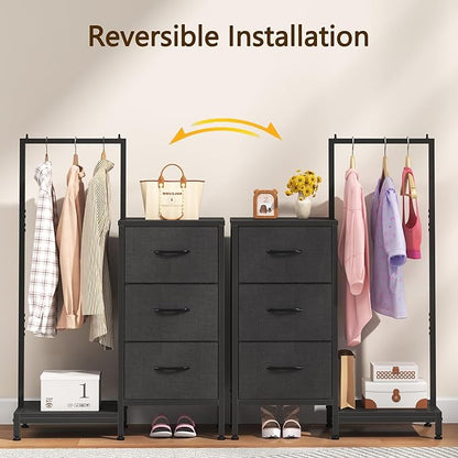 Dresser for Bedroom with Hanging Rack, 3 Drawers Dresser for Bedroom - Black