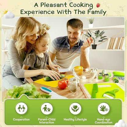Chanking 13 Pieces Kids Safe Knife Set for Real Cooking Child-Friendly Plastic Chef Tools Montessori Kitchen Toys for Toddlers Birthday Gifts for Boys and Girls Ages 4+ (A)