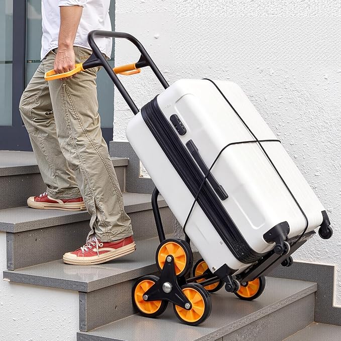 VEVOR Stair Climbing Cart, 770 lbs Stair-Climbing Capacity, Heavy-Duty Folding Trolley Cart with Telescoping Handle, 6 Wheels and 2 Bungee Cords, Stair Climber Dolly for Home, Groceries, Warehouse