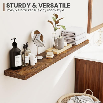 Acovy 55 Inch Floating Shelves, 8 Inch Deep Floating Shelves for Wall, Hanging Shelf with Invisible Brackets, Deep Shelves for Bathroom, Bedroom, Living Room, Brown, Set of 1