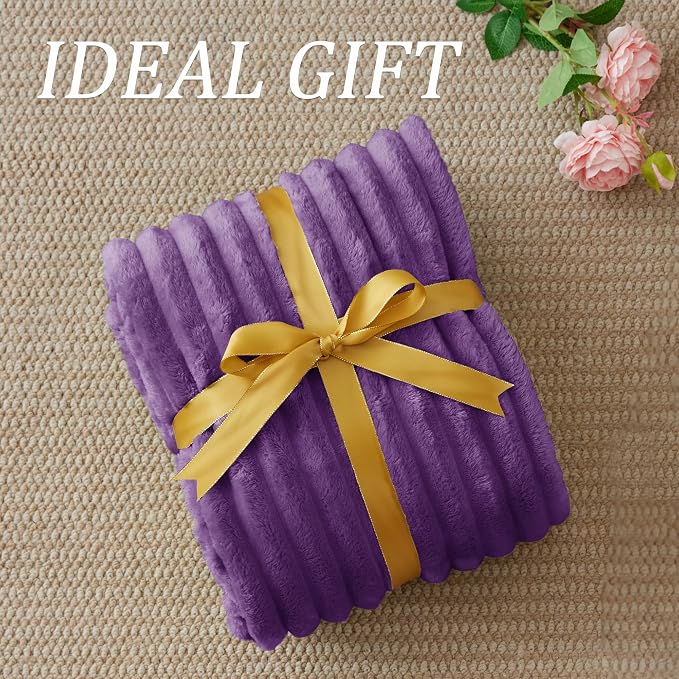 BEDELITE Twin Blanket for Couch & Bed, 300GSM Soft & Warm Fleece Blanket, Decorative and Giftable Striped Purple Blankets for Women, Men, 60"x80"