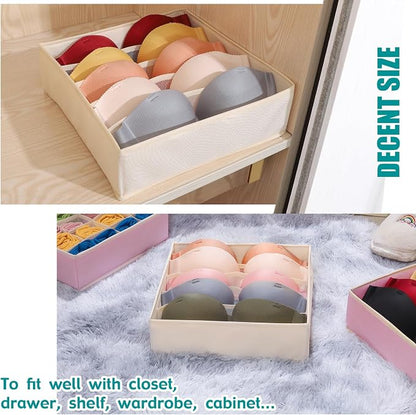 Bra Storage Drawers Organizer for Clothing Underwear Drawer Organizer Dividers Foldable Storage Cube Bins for Bra,Socks, Underwear,3 Pack （Creamy-White）