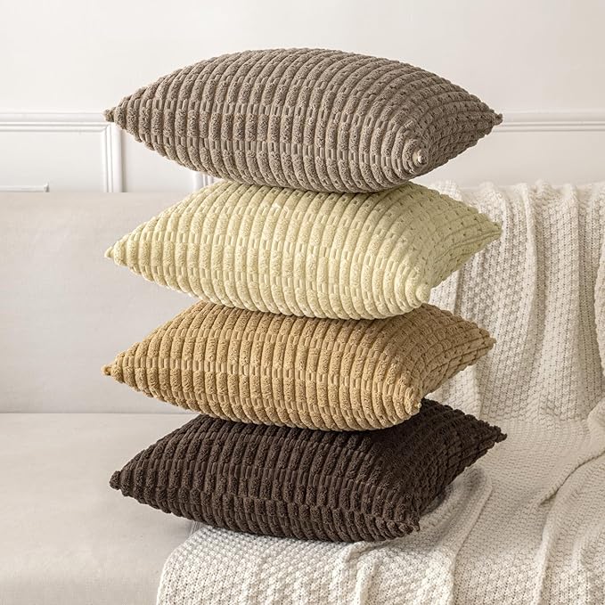 MIULEE Pack of 2 Corduroy Decorative Lumbar Throw Pillow Covers 20x12 Inch Soft Boho Striped Pillow Covers Modern Farmhouse Home Decor for Sofa Living Room Couch Bed Beige