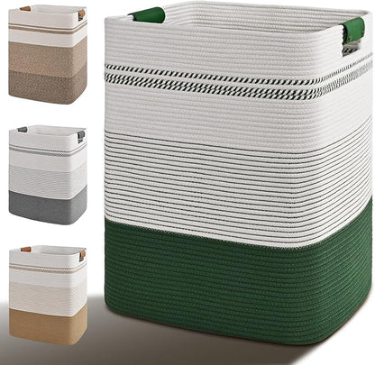 Degeyoyo Laundry Hamper, 85L Tall Laundry Basket with Leather Handles, Rectangle Large Clothes Hamper for Organizing, Cotton Woven Laundry Baskets Storage Hampers for Bedroom, Nursery, Living Room