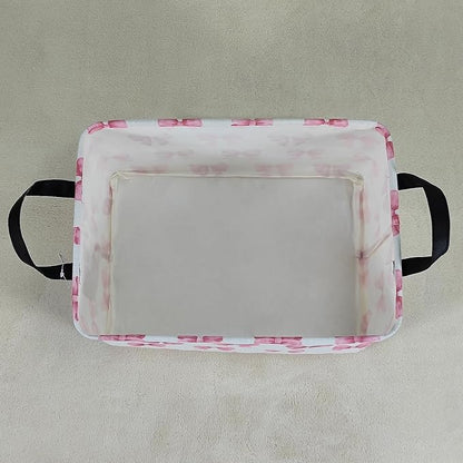 Rectangular Pink Bow Storage Basket,Collapsible Storage Bin for Nursery,Cute Bow Toy Storage Organizer for Kids Girls,for Home,Bedroom,Playroom,Closet,New Parent Gift(Pink Knot)