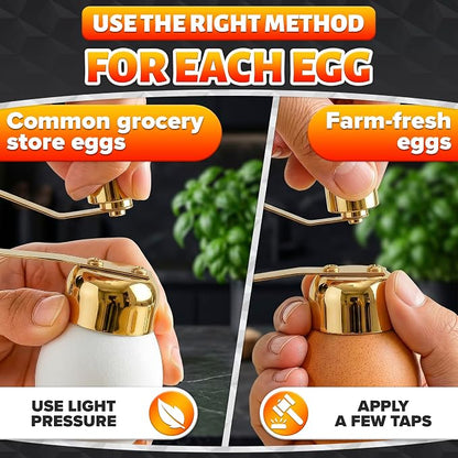Egg Cracker Tool for Raw Eggs — Egg Shell Opener for Soft-Boiled Shell Tops, Stainless Steel Topper with Ergonomic Adjustable Effort — Clean Cut Design for Breakfast Prep, Custards, and Baking (Gold)