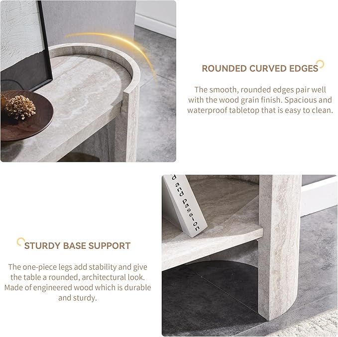 53 Inch Console Table, Modern 2-Tier Entryway Table with Rounded Corners, Narrow Sofa Table Behind Couch for Foyer, Hallway, Living Room,White