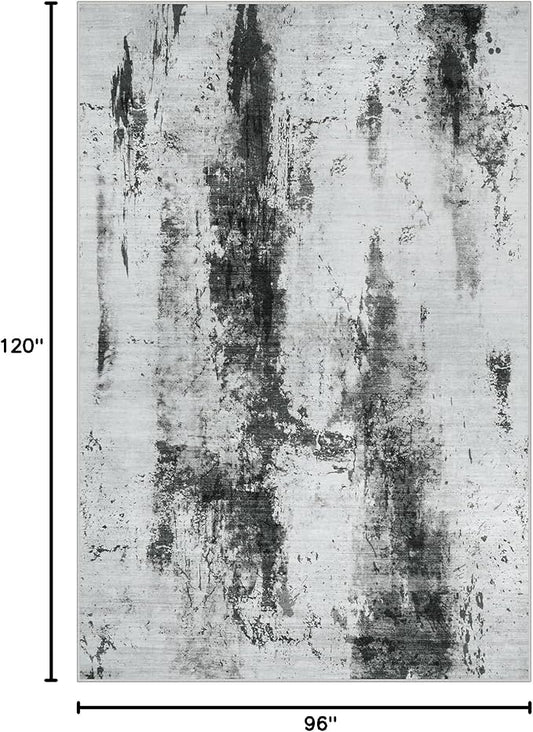 8x10 Area Rugs Washable Rug: Modern Abstract Living Room Rug Soft Anti-Skid Thin Carpet Indoor Floor Non-Shedding Carpets for Bedroom Dining Room Farmhouse Nursery Home Office Black White Grey