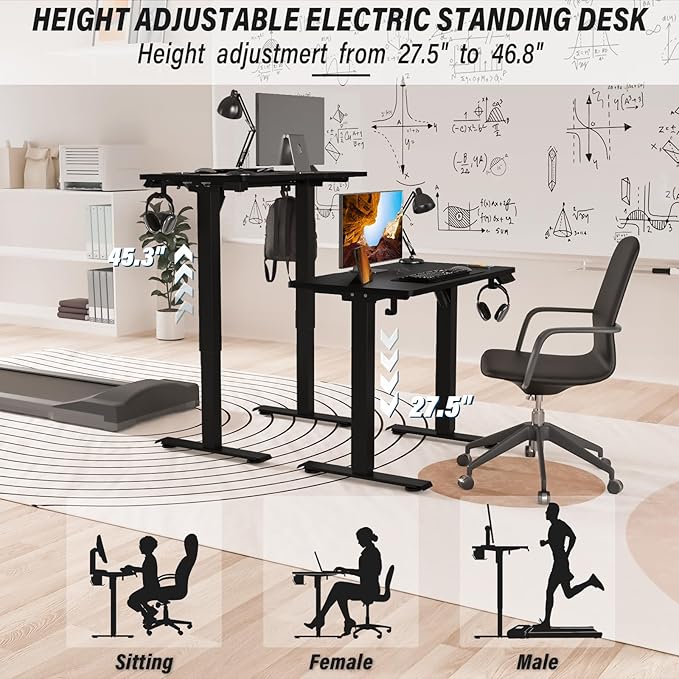 Kingant Standing Desk Height Adjustable Small Electric Stand Up Desks [35 x 20 Inch] - Ergonomic Sit Stand Desk Rising Desks for Home Office Computer Desk Stand Desk Workstation