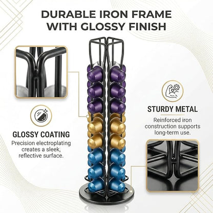 Coffee Pod Holder for Nespresso OriginalLine Capsules, 40 Capacity Rotating Carousel Coffee Pods Organizer, 360 Spinning Coffee Station Storage Rack, Metal Coffee Pod Stand for Kitchen (Black)