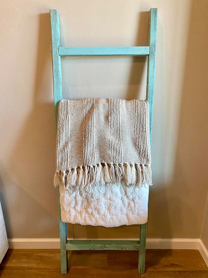 BARNWOODUSA Rustic Farmhouse Decorative Ladder - Our 47 in Ladder can be Mounted Horizontally or Vertically and is Crafted from Upcycled Wood No Assembly Required Robins Egg Blue