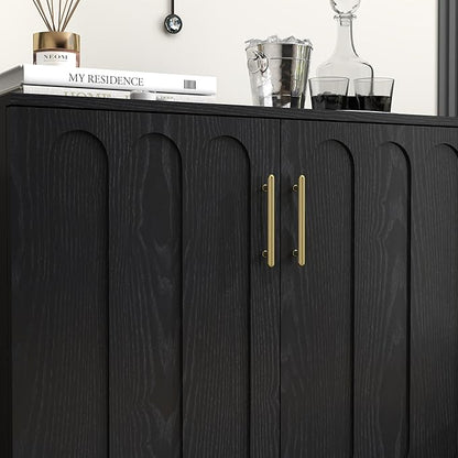 LKTART Black Sideboard Buffet, Small Storage Cabinet with Doors and Shelves for Living,Kitchen