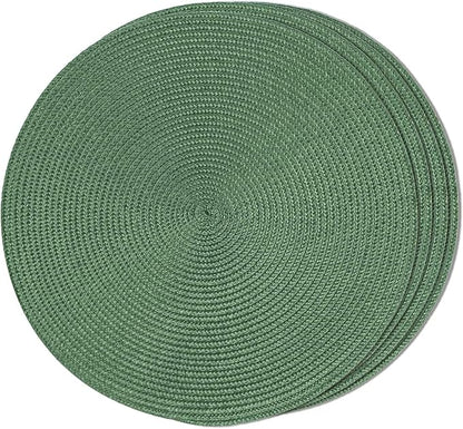 FunWheat Round Braided Placemats Set of 4 Table Mats for Dining Tables Woven Washable Non-Slip Place mats 15inch (Green, 4pcs)