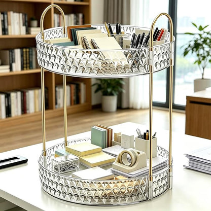 360° Rotating Makeup Organizer, 2-Tier Large Capacity Cosmetic Storage Rack for Bathroom Countertop & Vanity, Clear Acrylic Holder for Skincare, Perfume & Beauty Essentials
