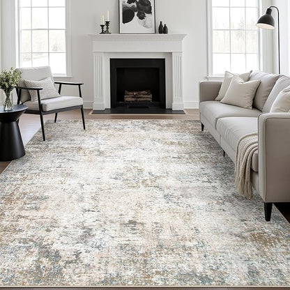 4x6 Area Rug Living Room Rug: Washable Modern Abstract Soft Thin Rug Indoor Floor No Slip Stain Resistant Carpet for Bedroom Dining Room Farmhouse Nursery Home Office - Brown Grey
