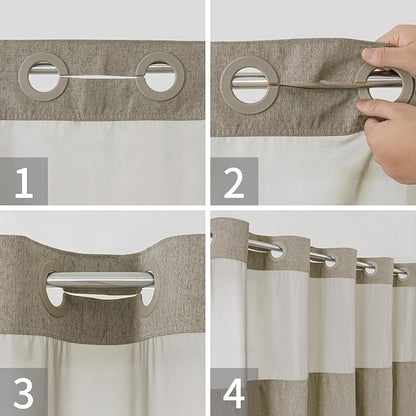 Stall No Hooks Needed Linen Textured Shower Curtain with Snap-in Fabric Liner Set,Hotel Luxury Decor Farmhouse Shower Curtains for Bathroom,Waterproof & Washable,54Wx80H,Khaki/Tan