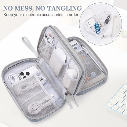 FYY Electronic Organizer, Large Travel Cable Organizer Bag Pouch Electronic Accessories Carry Case Portable Waterproof Double Layers All-in-One Storage Bag for Cable, Cord, Charger, Light Grey