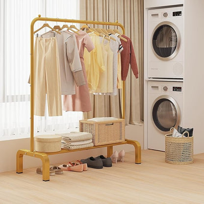 JIUYOTREE Standard Clothes Clothing Garment Rack with Storage Shelves Clothes Organizer for Hanging Clothes Coat Jacket Shirt Sweater Jeans Gold