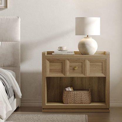 SICOTAS Night Stand Set 2, 26" Wide Nightstands with Drawer, Large Queen Size Nightstands Set of 2, Modern Bedside Table for Bedroom, Side End Table (Brown Oak, 26-Inch)