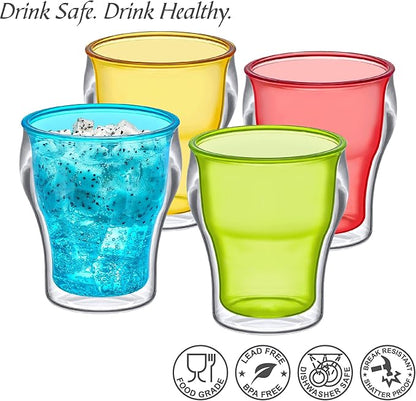Amazing Abby - Rockies - 14-Ounce Insulated Plastic Tumblers (Set of 4), Double-Wall Drinking Glasses, Mixed-Color Reusable Cups, BPA-Free, Shatter-Proof, Dishwasher-Safe