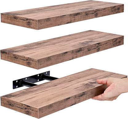 Sorbus Floating Shelves for Kitchen, Bedroom, Bathroom Storage - Wall Mounted, Over Toilet, Hanging Book Shelf for Living Room (Mahogany, 3 Pack)