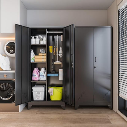 Storage Cabinet 61" H, Metal Tools Storage Cabinet with Lockable Doors and Shelves, Outdoor Storage Sheds with Removable Pegboard for Garage, Utility Room, Office