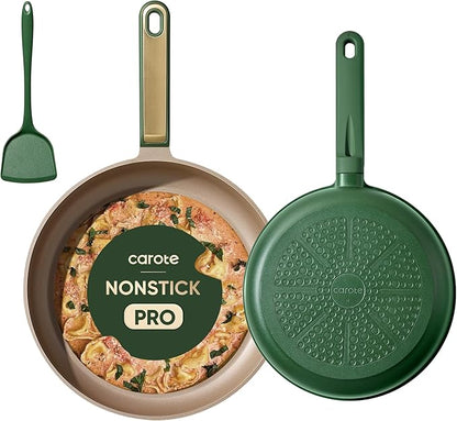 CAROTE 9.5'' and 11'' Nonstick Frying Pans Skillet, NonStick Fry Pan Egg Pan Omelet Pans,Healthy & PFOA Free, Induction-Compatible, Dishwasher Safe & Includes Silicone Spatula，Green