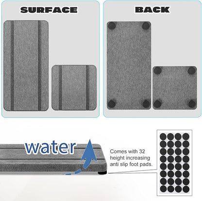 4PCS Stone Drying Trays for Bathroom Sink and Kitchen Counter - Water Absorbing Stone Tray with Diatomaceous Earth, Soap Dish and Coaster