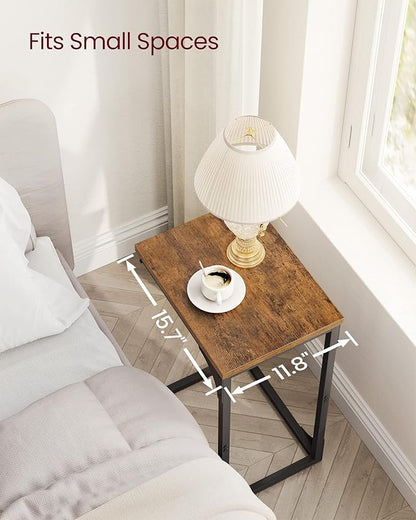 VASAGLE C-Shaped End Table Set of 2, Small Side Table for Couch, Sofa Table with Metal Frame for Living Room, Bedroom, Bedside, Rustic Brown and Black