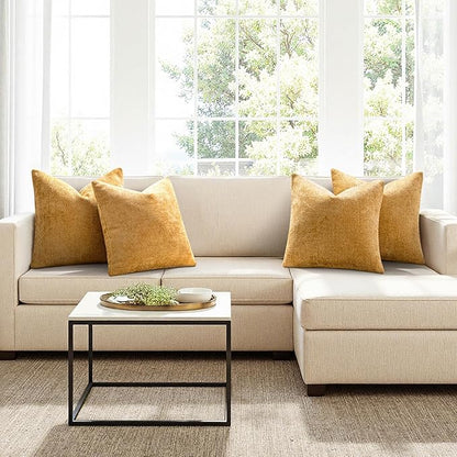 MIULEE Pack of 4 Couch Throw Pillow Covers 20x20 Inch Gold Soft Decorative Chenille Pillow Covers Farmhouse Accent Cushion Covers for Boho Spring Home Decor Sofa Bedroom Living Room