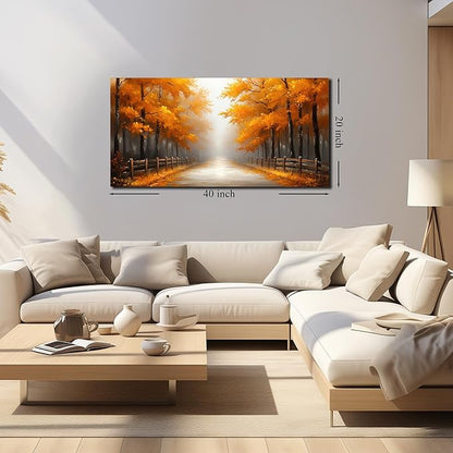 AUUZAIUA Forest Wall Art for Living Room Gold Misty Trees Landscape Large Artwork for Bedroom Office Modern Canvas Prints Ready to Hang 20"x40"