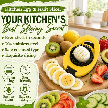 NOVANO Egg Slicer, Stainless Steel Wire Egg Cutter | For Hard Boiled Eggs, Egg Salad Maker, For Avocado, Strawberry, Kiwi Fruit, Kitchen Gadget