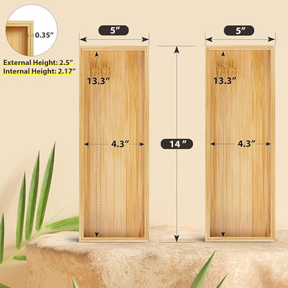 Kitchen Drawer Organizer Bins, Stackable Bamboo Deep Drawer Organizer for Silverware, Utensils, Cutlery, Flatware, Junk Drawer, Dresser, Bathroom, 14" x 5" x 2.5" (Set of 2)
