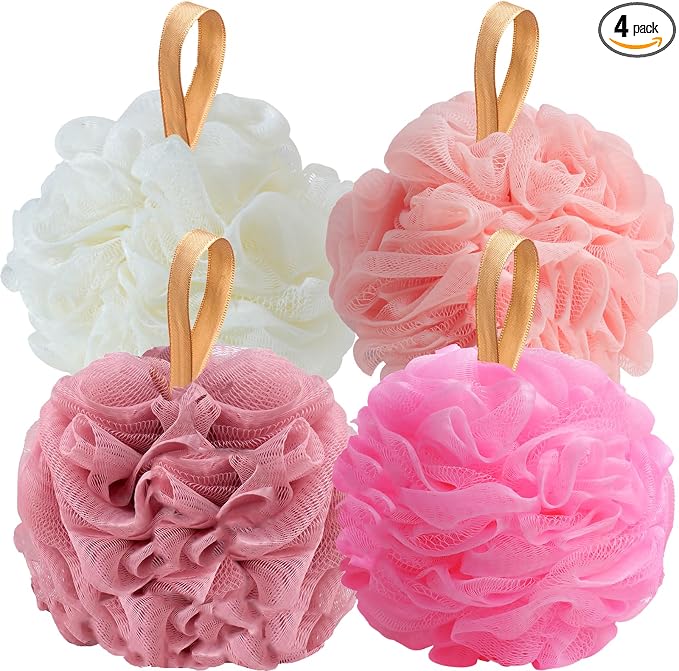 Fishent Loofah Bath Sponge, 4 Pack 70g Shower Loofahs Soft Mesh Pouf Shower Puffs Loofa Exfoliating Body Scrubber Ball for Men and Women