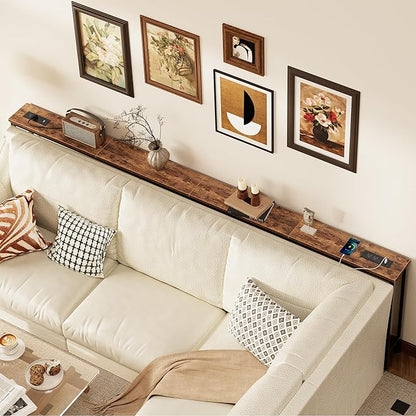 SUPERJARE 106.3 Inch Sofa Table with Power Outlets and USB-C Ports, 5.9 Inch Narrow Console Tables, Entryway Hallway Couch Tables with Storage, Behind Sofa, Small Spaces, Living Room, Rusitc Brown