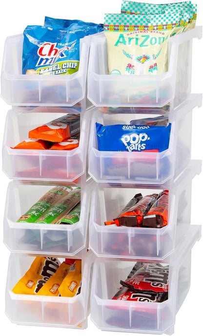ReadySpace Plastic Containers for Organizing and Storage Bins for Closet, Kitchen, Office, Garage or Pantry Organization, Stackable Bins, Medium (11" x 5" x 5.5"), 8-Pack, Clear
