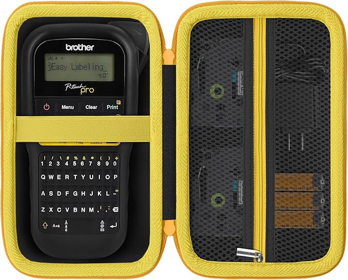 Label Printer Case Compatible with Brother P-Touch PTH110BP/PTH110/PTH111 Pro Label Maker(Black Case,Yellow Zipper)
