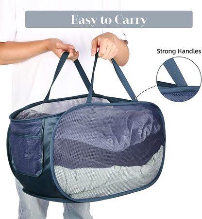 6 Pcs Durable Collapsible Laundry Baskets, Foldable Laundry Basket Large Opening, Pop Up Laundry Hamper with Pocket, Clothes Hamper with Handles for Laundry, Bathroom, Kids Room, Dorm or Trave