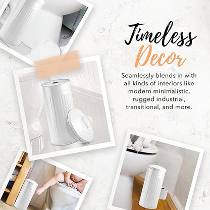 Autumn Alley White Toilet Paper Holder Canister with Lid – Vertical Rustproof Free-Standing Farmhouse Metal Toilet Tissue Caddy for 3 Mega Rolls, Rustic Enclosed Toilet Storage Stand