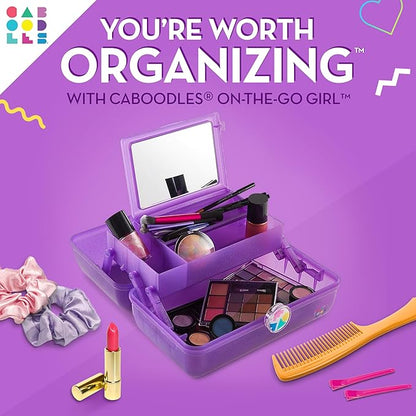 Caboodles On-The-Go Girl Makeup Box, Purple Sparkle, Hard Plastic Makeup Organizer Box, Built-In Mirror, Secure Latch for Safe Travel, Spacious Storage for Large Items