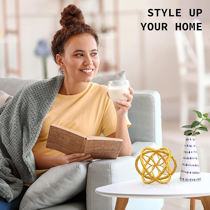 Everydecor Decorative Sphere for Home Decor - Trendy Gold, Hand Painted, Modern Decorative Balls for Living Room, Bedroom, Kitchen, Bathroom, Office - Table Decorative Orbs for Centerpiece