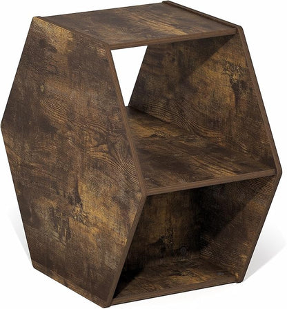 Furinno Simple Design Coffee Table, Hexagon Modern Center Table with Open Shelf, Vertical or Horizontal Side Table, for Living Room, Bedroom, Home Office, Amber Pine
