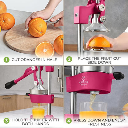 Zulay Kitchen Cast Iron Juicer - Heavy Duty Manual Juicer with Detachable Strainers for Easy Cleaning, Orange Juice Press for Citrus Fruits, Perfect for Bartenders, Juice Lovers & Health Enthusiasts